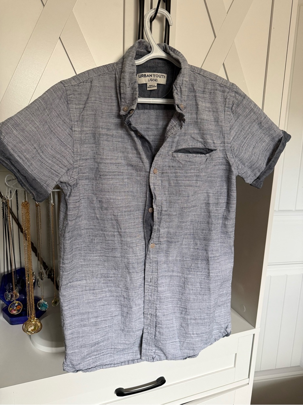 Gray Short Sleeve Button-Down Shirt